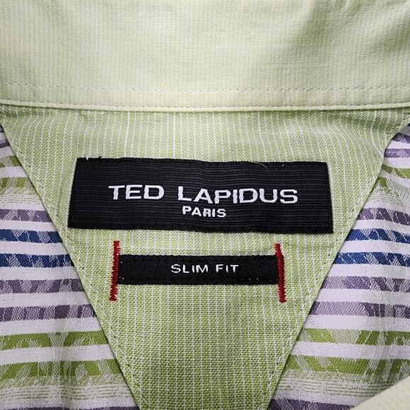 Ted Lapidus Shirt Mens Medium Slim Fit Striped Long Sleeve Casual Button Down - Picture 2 of 16